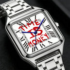 Montre homme carrée à cadran blanc Time is money, bracelet en acier, King Watch