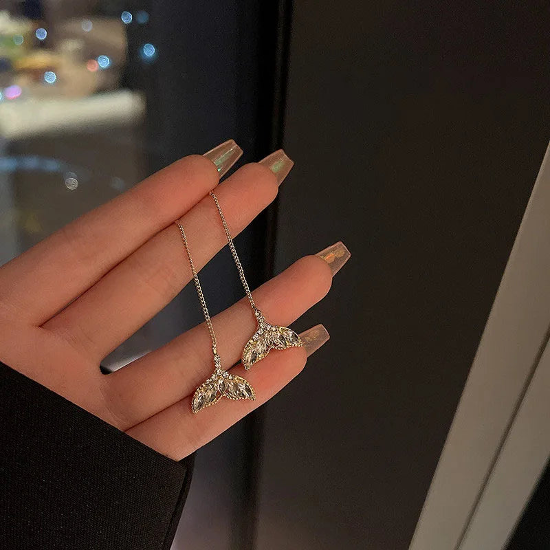 Long chain earrings set with crystal, view 4, King Watch