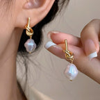 Pearl drop earrings on a gold-tone setting, view 2, King Watch
