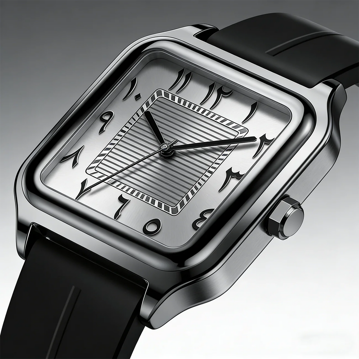 Men's square watch with Eastern Arabic numerals, ribbed dial, King Watch
