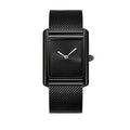 Montre rectangulaire à cadran soleillé, bracelet en maille milanaise, noir, cadran noir, King Watch