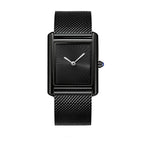 Montre rectangulaire à cadran soleillé, bracelet en maille milanaise, noir, cadran noir, King Watch