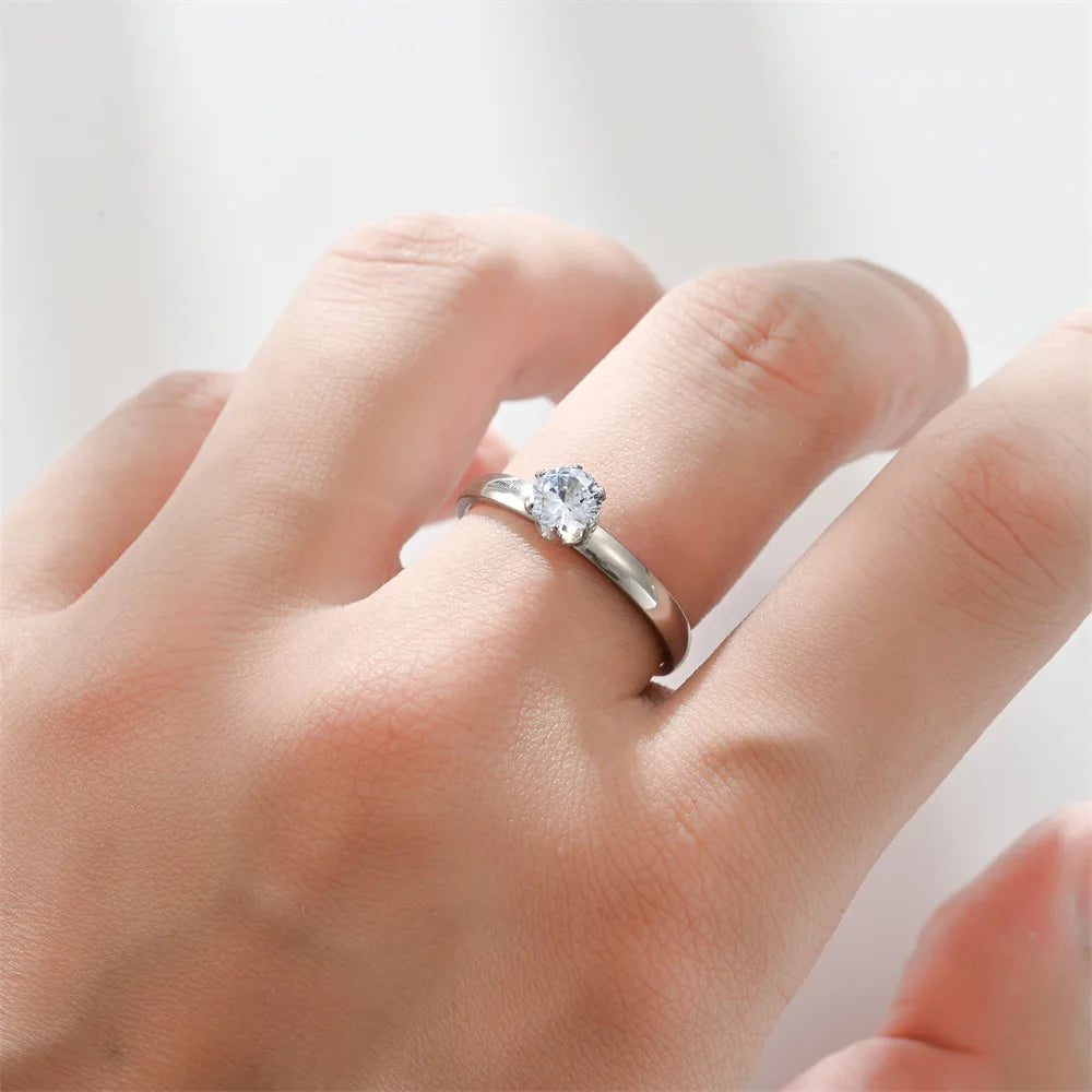 Bague solitaire en acier inoxydable sertie d'une zircone, vue 2, King Watch