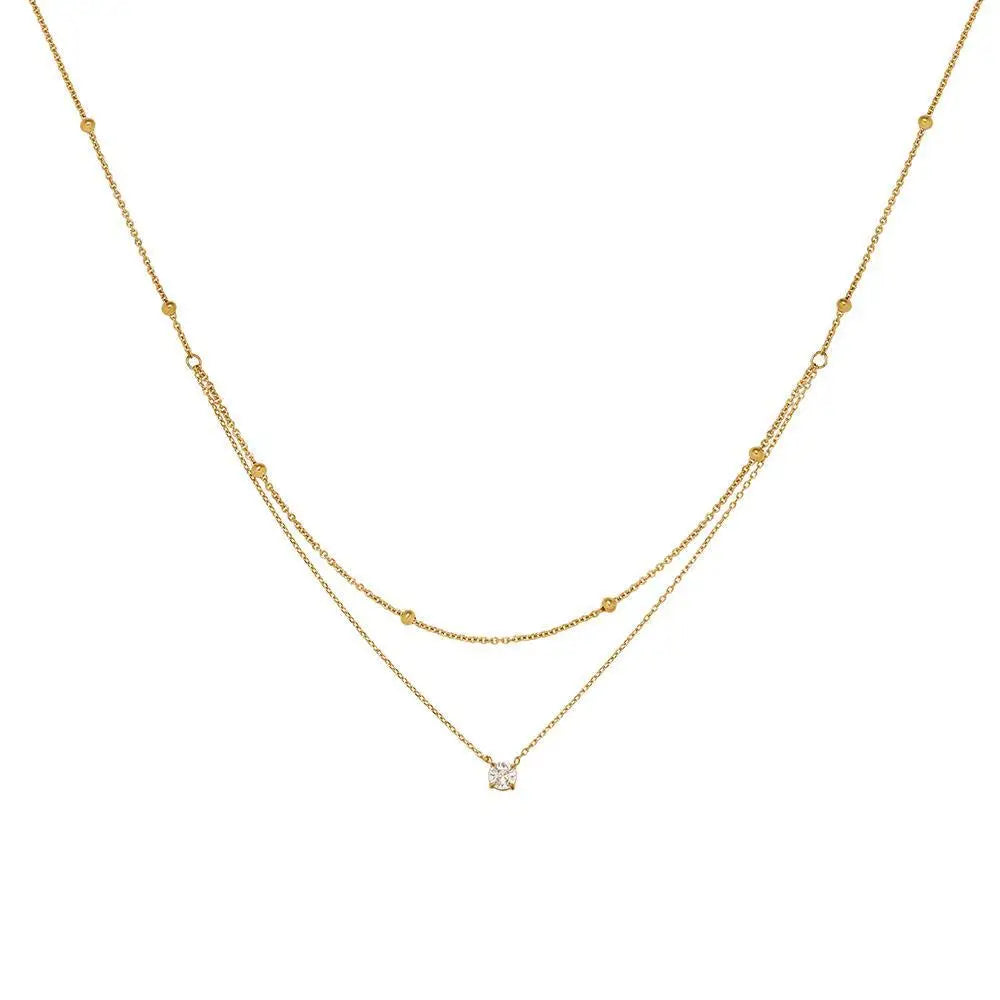 Collier double rang en acier inoxydable, chaîne à perles et pendentif zircone, King Watch