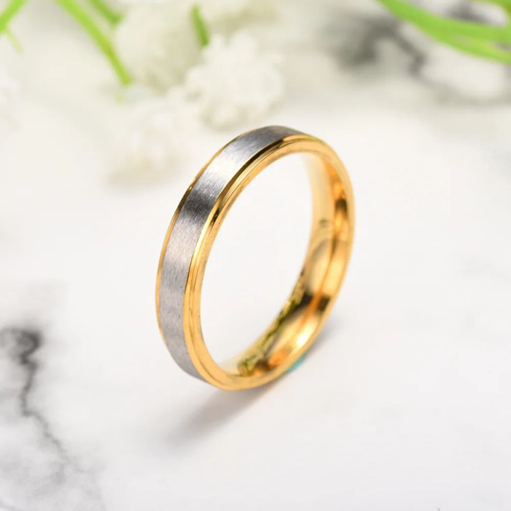 Bagues de couple en acier inoxydable bicolore, anneau brossé et bague sertie, vue 4, King Watch
