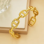 Gold-tone open anchor chain bangle, stainless steel, open bangle, King Watch