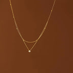 Collier double rang en acier inoxydable, chaîne à perles et pendentif zircone, vue 2, King Watch