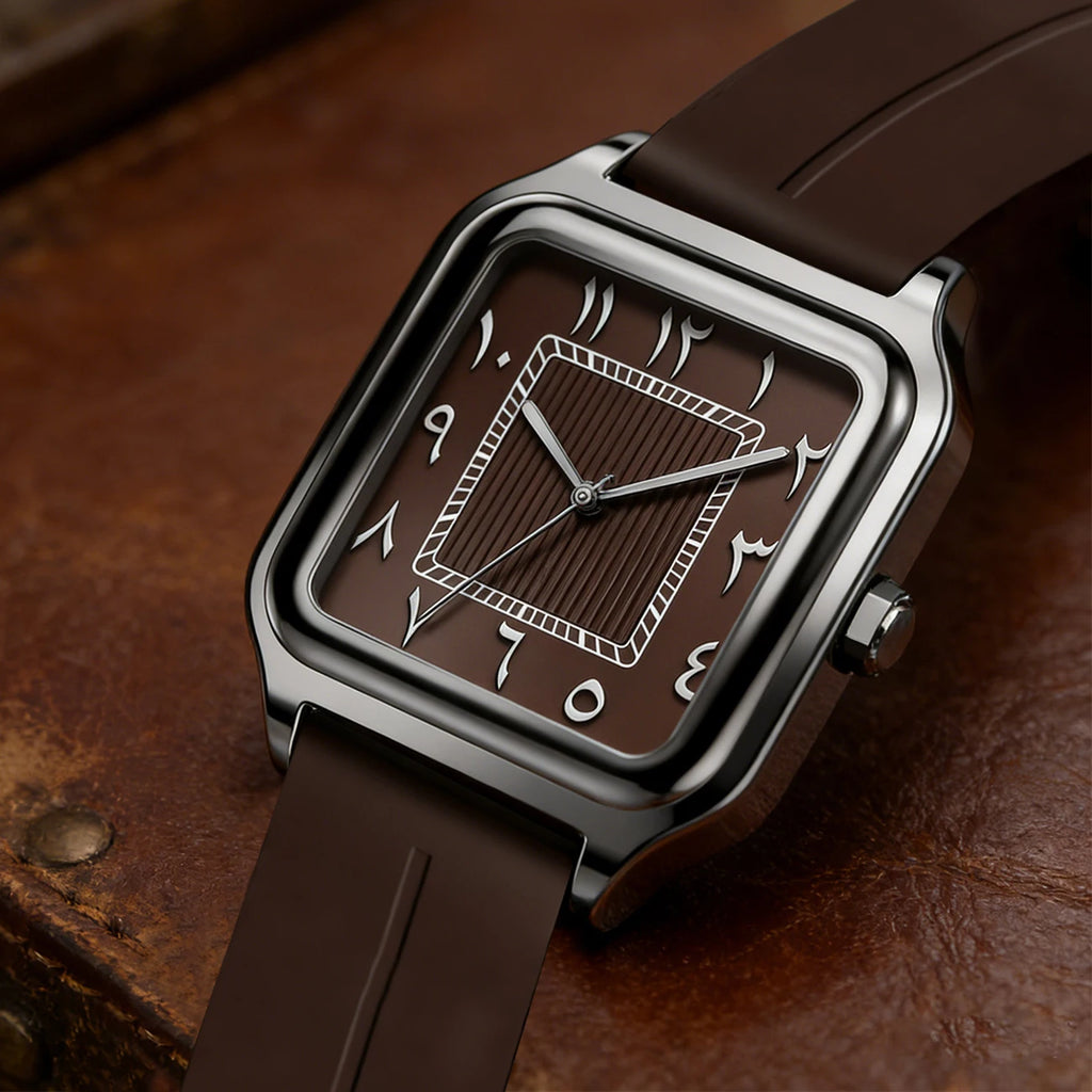 Men's square watch with Eastern Arabic numerals, ribbed dial, view 5, King Watch