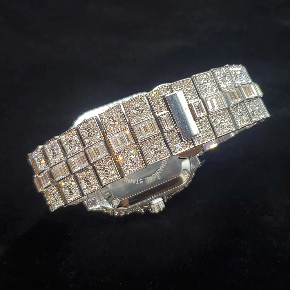 Montre homme iced out carrée en acier sertie de strass, vue 4, King Watch