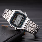 Montre digitale rétro rectangulaire, bracelet en acier inoxydable, King Watch
