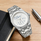 Octagonal watch with Who cares I'm already late dial, jumbled numerals, view 4, King Watch