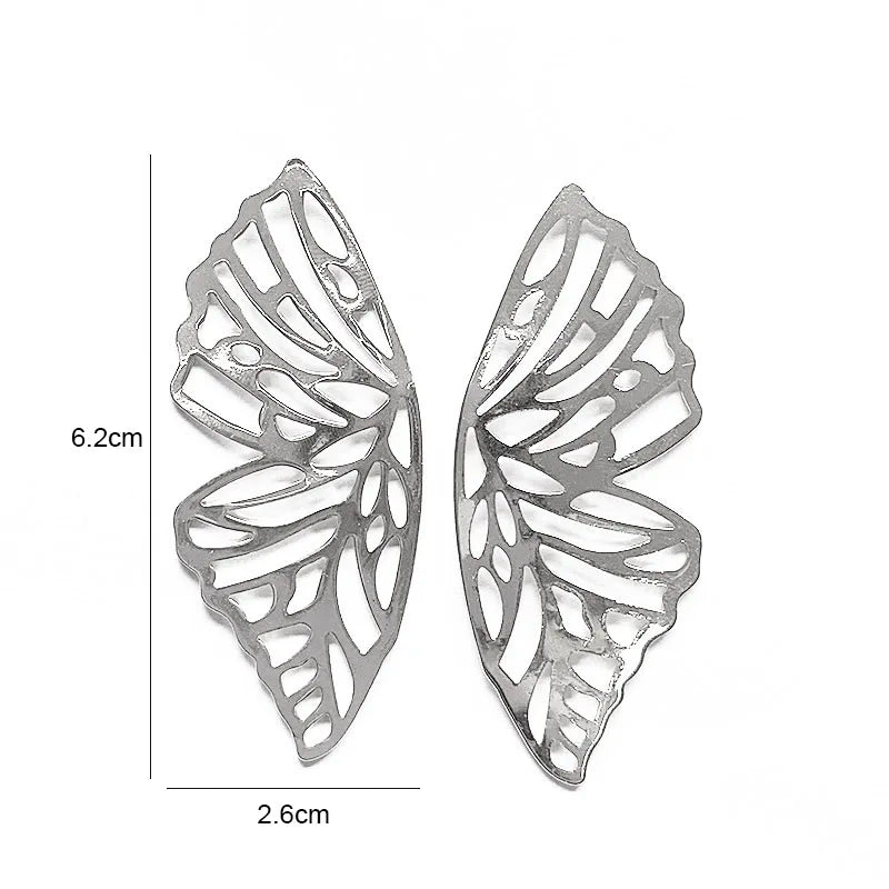 Boucles d'oreilles pendantes en métal doré, papillon ajouré argenté, King Watch