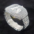Montre homme iced out carrée à cadran squelette, acier serti de strass, vue 2, King Watch