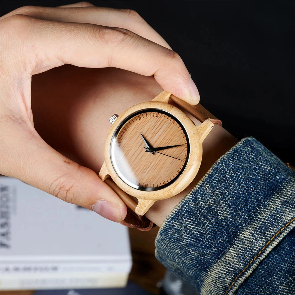 Montre en bambou naturel à cadran en bois, King Watch