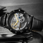 Skeleton automatic watch with transparent dial, leather strap, view 3, King Watch