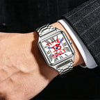 Montre homme carrée à cadran blanc Time is money, bracelet en acier, vue 3, King Watch