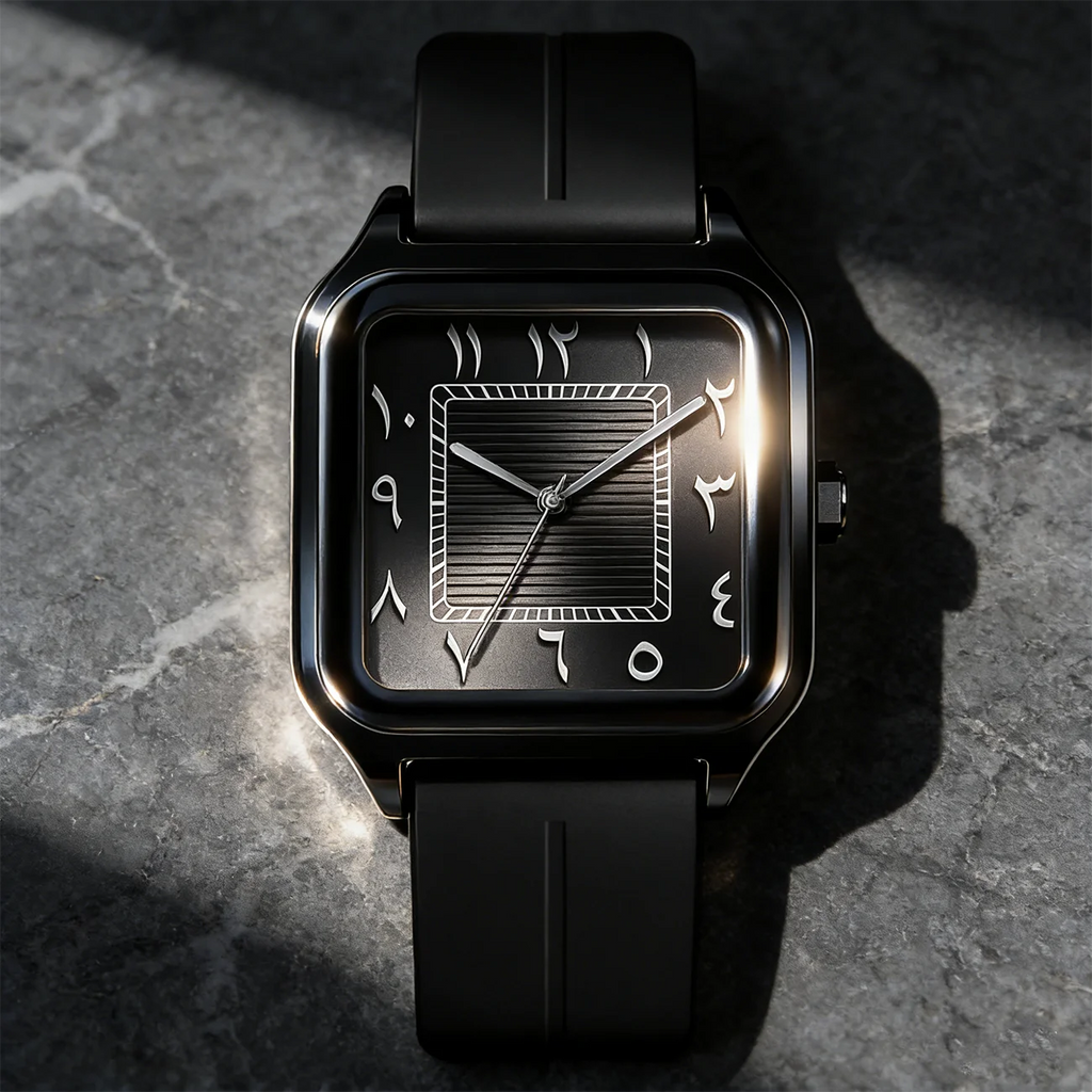 Men's square watch with Eastern Arabic numerals, ribbed dial, view 6, King Watch