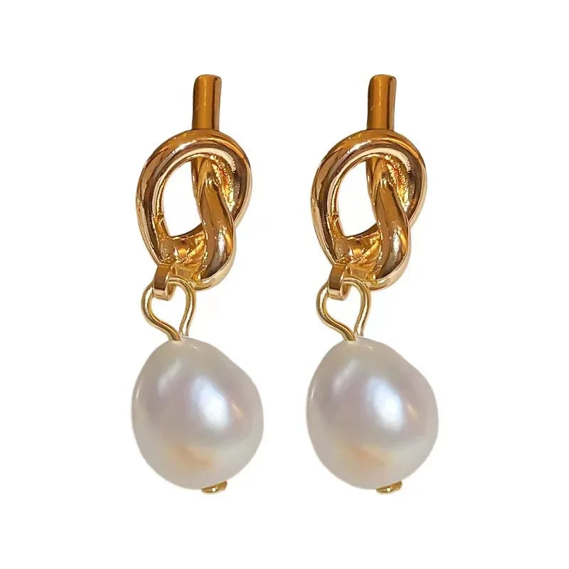 Pearl drop earrings on a gold-tone setting, view 6, King Watch