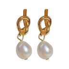 Pearl drop earrings on a gold-tone setting, view 6, King Watch