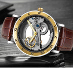 Skeleton automatic watch with transparent dial, leather strap, view 6, King Watch
