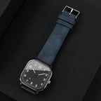 Square men's watch, anthracite grey case and blue leather strap, view 5, King Watch