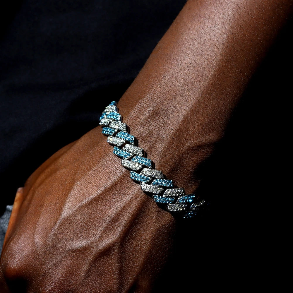 Bracelet maille cubaine iced out serti de strass, sertie, strass bleus, King Watch