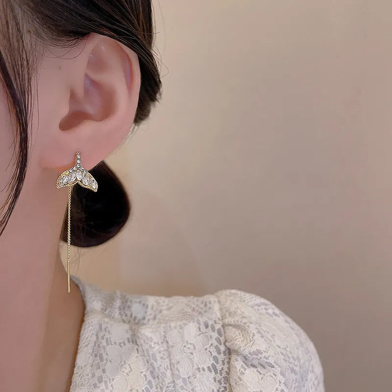 Long chain earrings set with crystal, view 3, King Watch