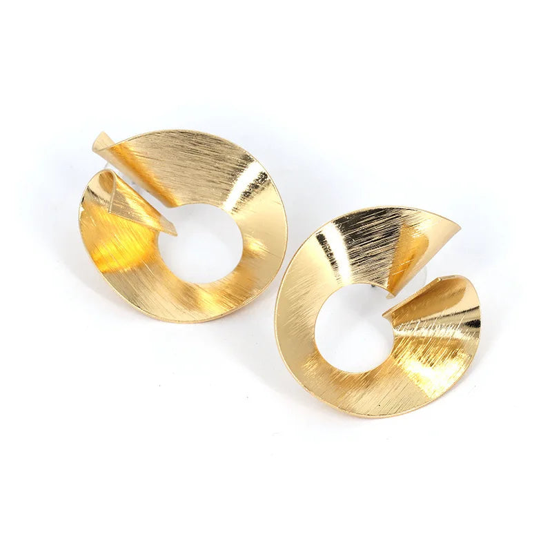 Boucles d'oreilles pendantes en métal doré, disque torsadé doré, King Watch