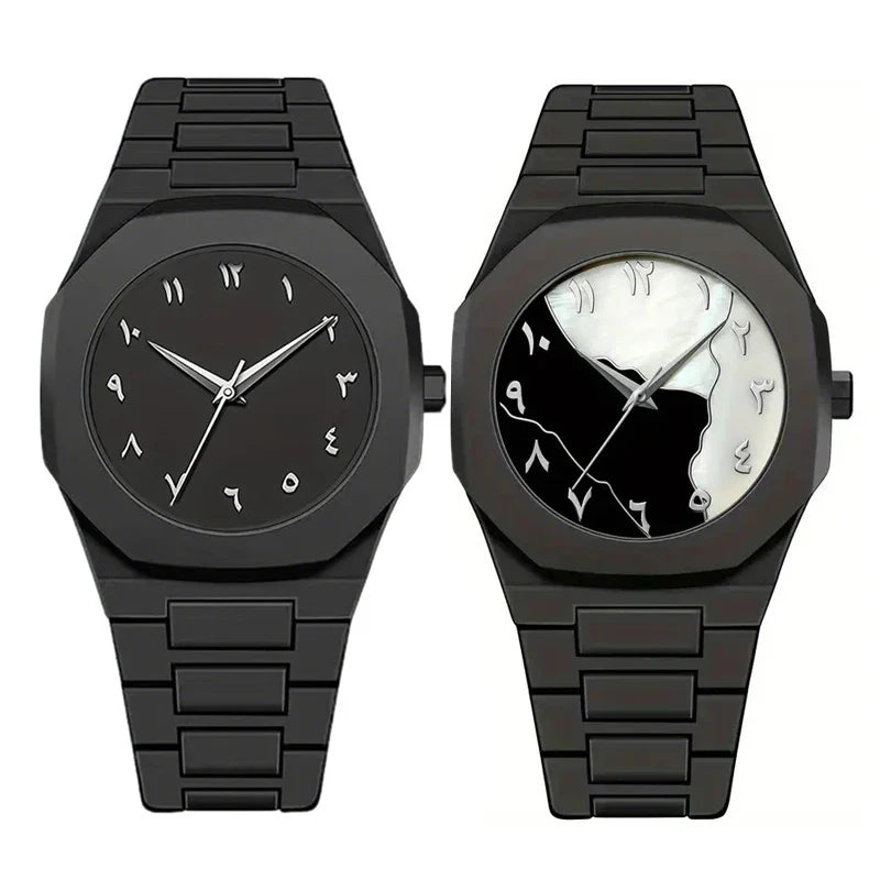 Matte black octagonal watch, dial with Eastern Arabic numerals, King Watch