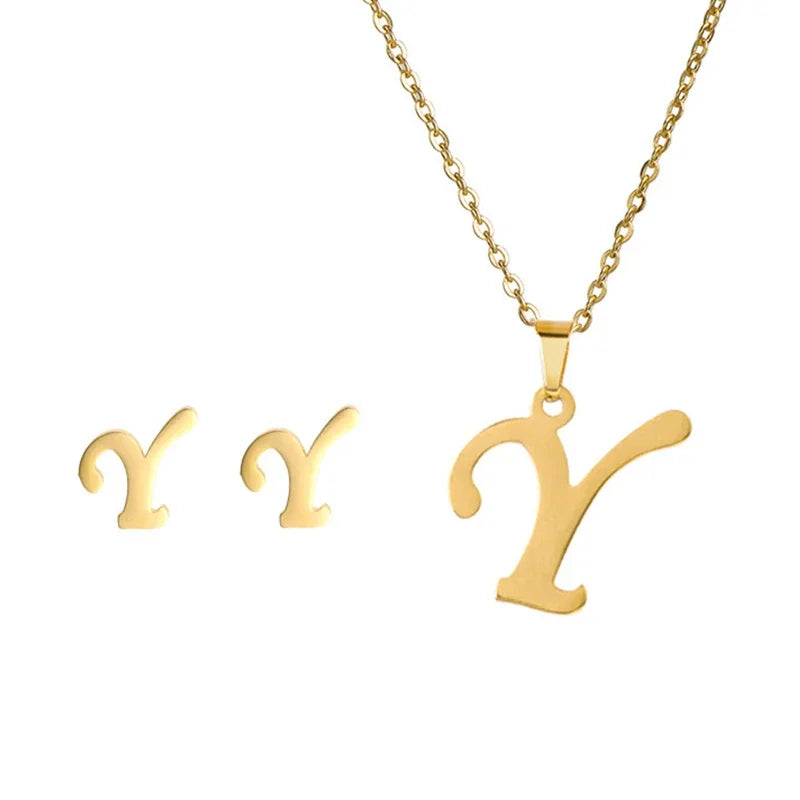 Collier pendentif initiale en acier inoxydable, finition dorée ou argentée, vue 28, King Watch