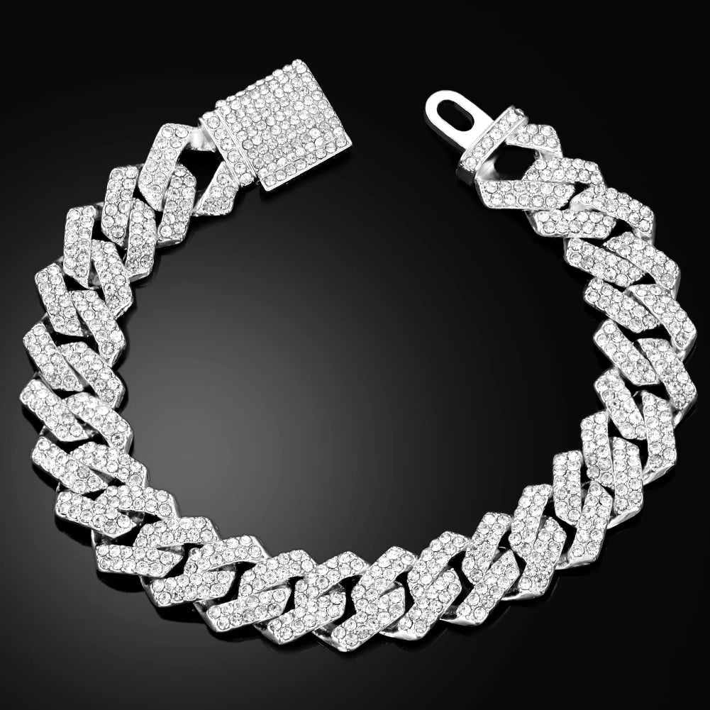Bracelet maille cubaine iced out serti de strass, King Watch