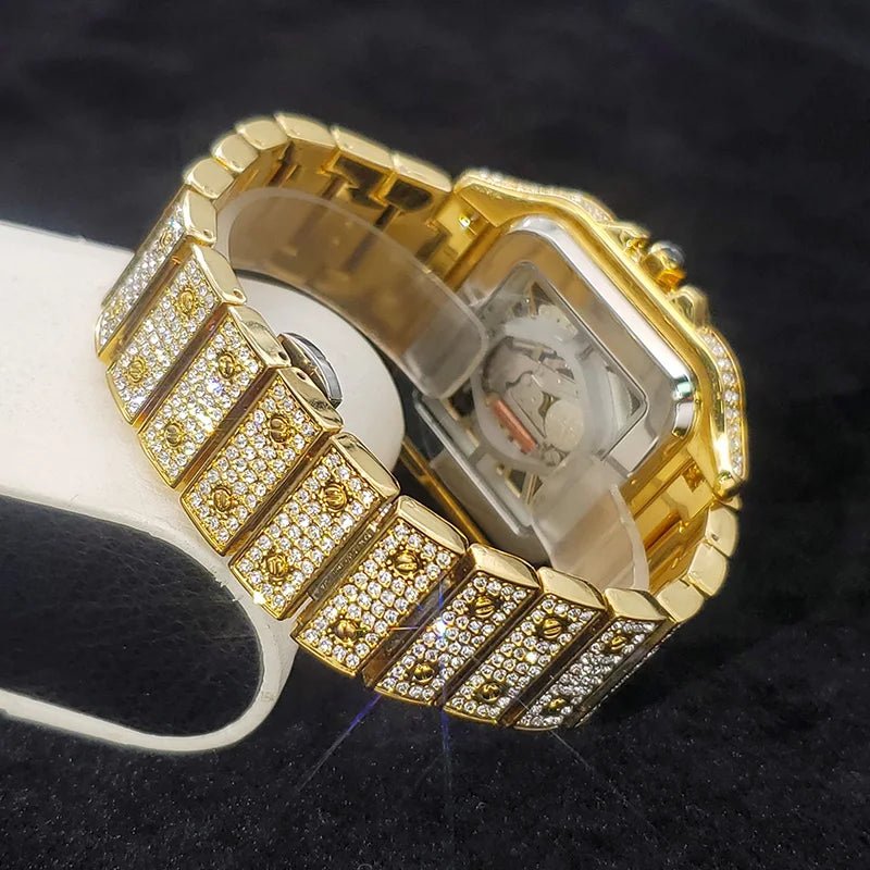 Montre homme iced out carrée à cadran squelette, acier serti de strass, vue 7, King Watch