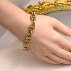 Gold-tone open anchor chain bangle, stainless steel, view 4, King Watch