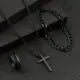 Coffret montre homme noire à quartz avec chaîne et bague assorties, vue 7, King Watch