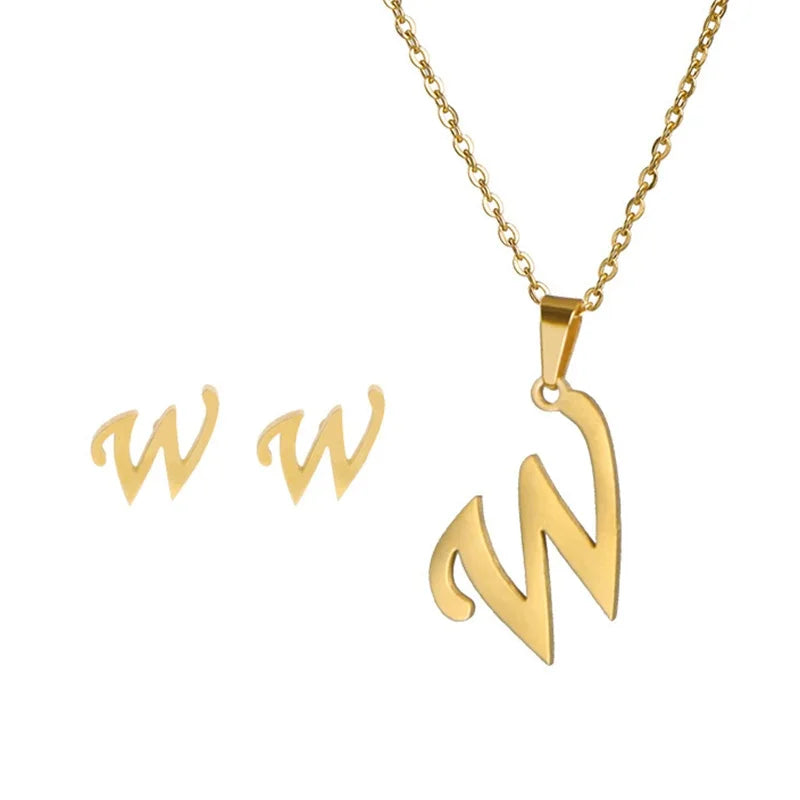 Collier pendentif initiale en acier inoxydable, finition dorée ou argentée, vue 17, King Watch