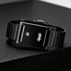 Rectangular jump hour watch in brushed steel, view 4, King Watch