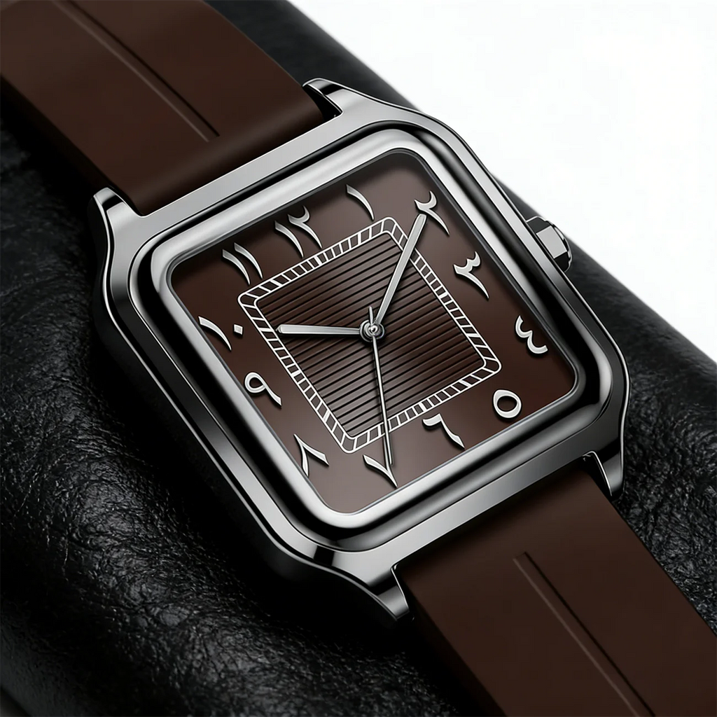 Men's square watch with Eastern Arabic numerals, ribbed dial, view 3, King Watch