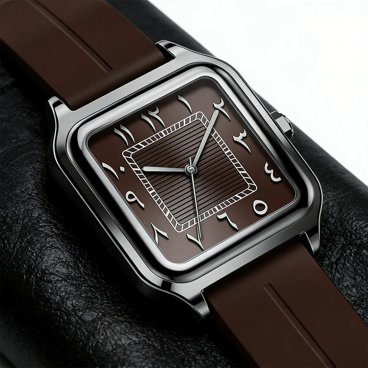 Men's square watch with Eastern Arabic numerals, ribbed dial, view 3, King Watch