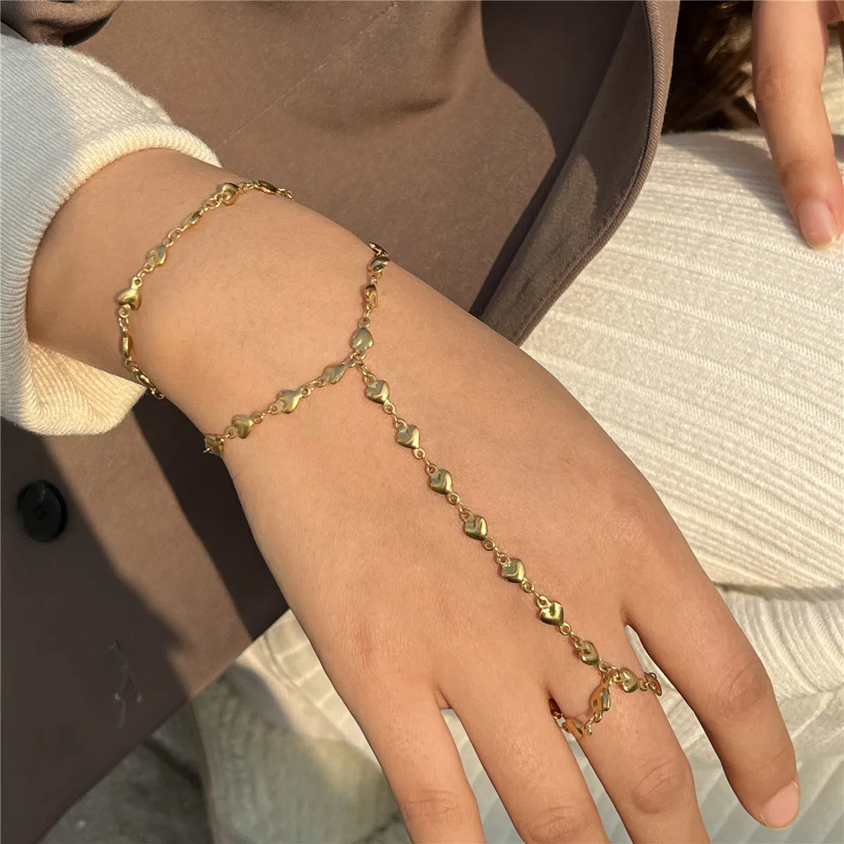 Bracelet bague en chaîne de cœurs, acier inoxydable, King Watch