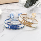 Bracelet brodé tissé en coton à pompons, King Watch