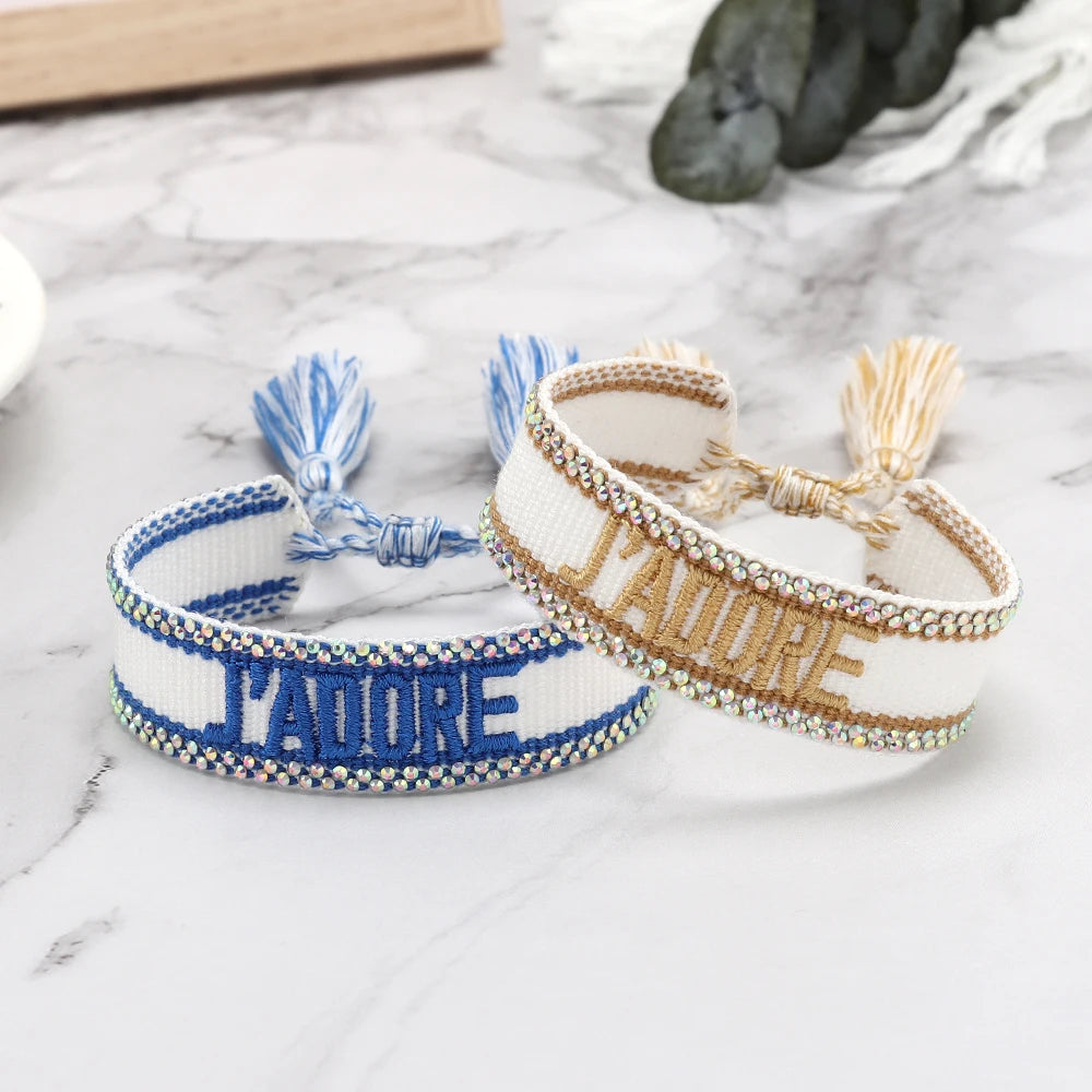 Bracelet brodé tissé en coton à pompons, King Watch