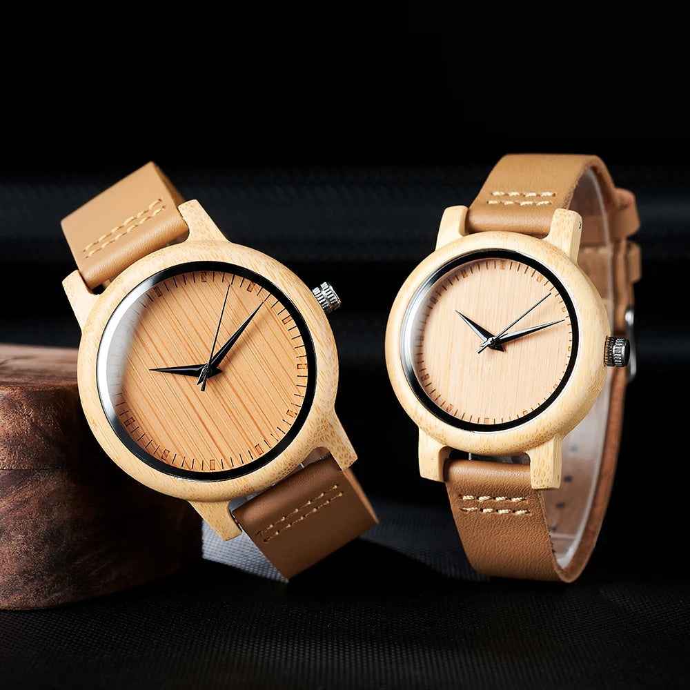 Montre en bambou naturel à cadran en bois, femme, bambou naturel, King Watch