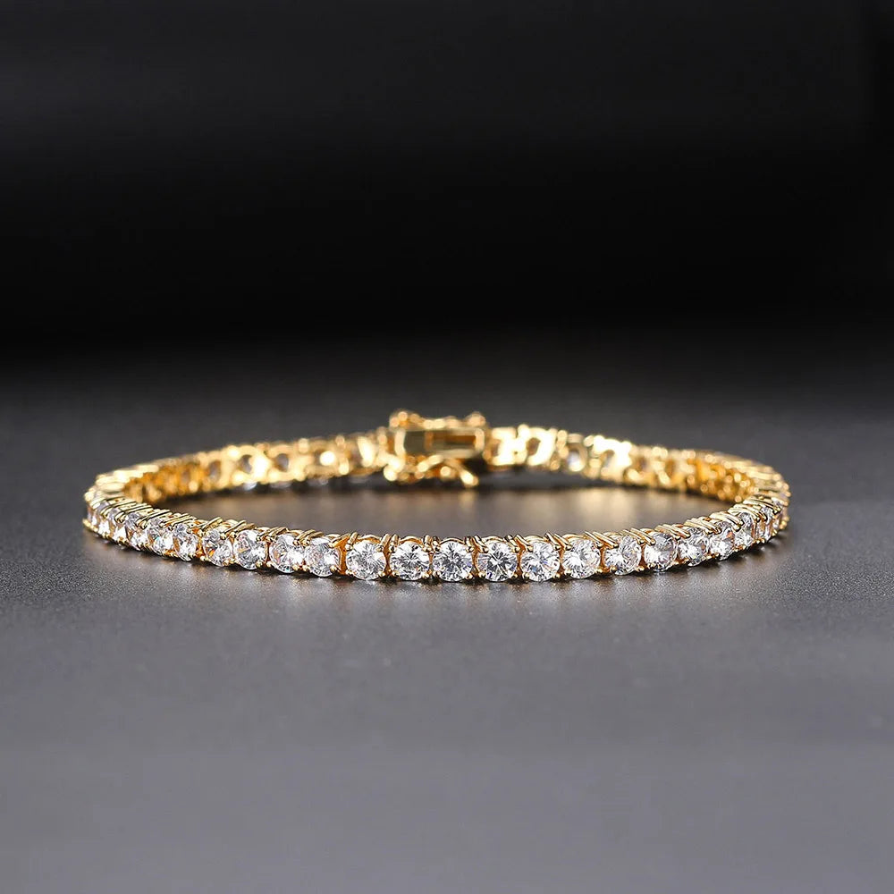 Bracelet tennis iced out, un rang de zircons sertis, doré, King Watch