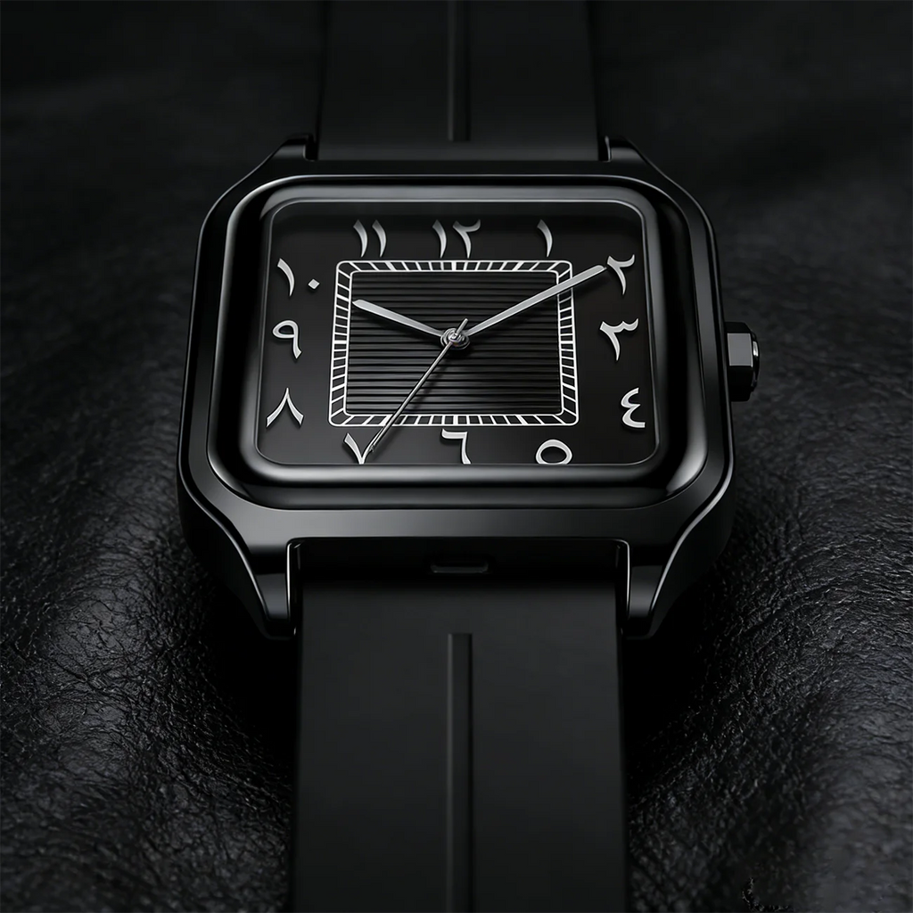Men's square watch with Eastern Arabic numerals, ribbed dial, view 2, King Watch