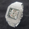 Montre homme iced out carrée à cadran squelette, acier serti de strass, argenté, King Watch