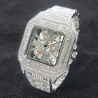 Montre homme iced out carrée à cadran squelette, acier serti de strass, argenté, King Watch