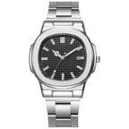 Montre homme carrée à quartz, bracelet en acier inoxydable, cadran gaufré, vue 2, King Watch