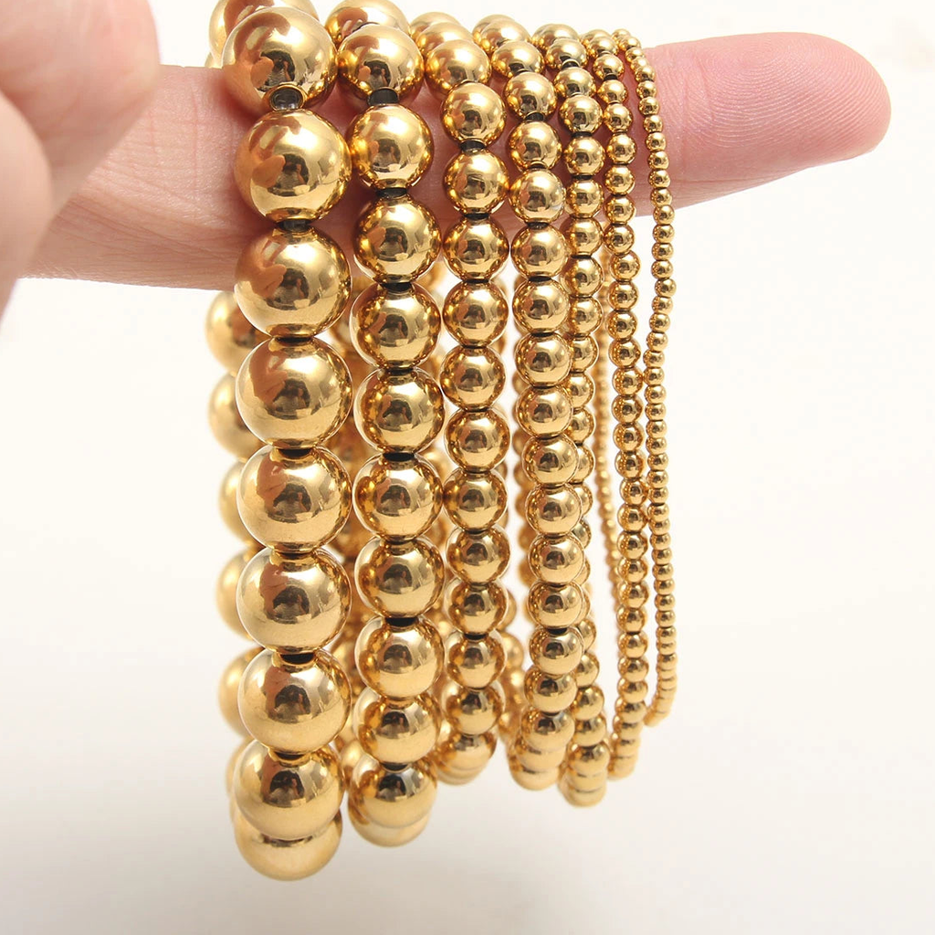 Stretch bracelet with stainless steel beads, view 3, King Watch